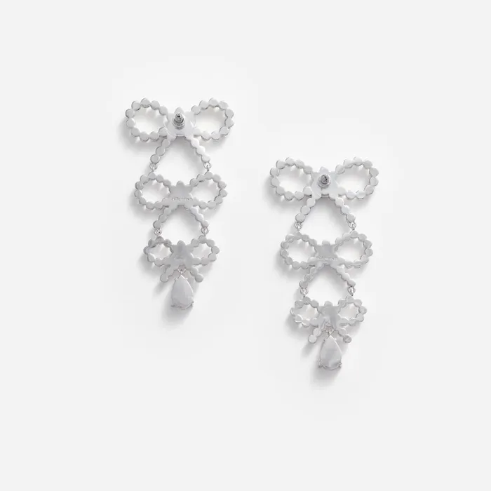 Women Tiered Pearl Bow Earrings Self Portrait Jewellery