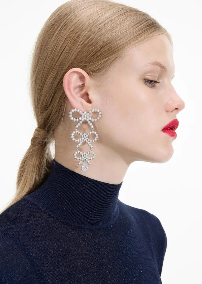 Women Tiered Pearl Bow Earrings Self Portrait Jewellery