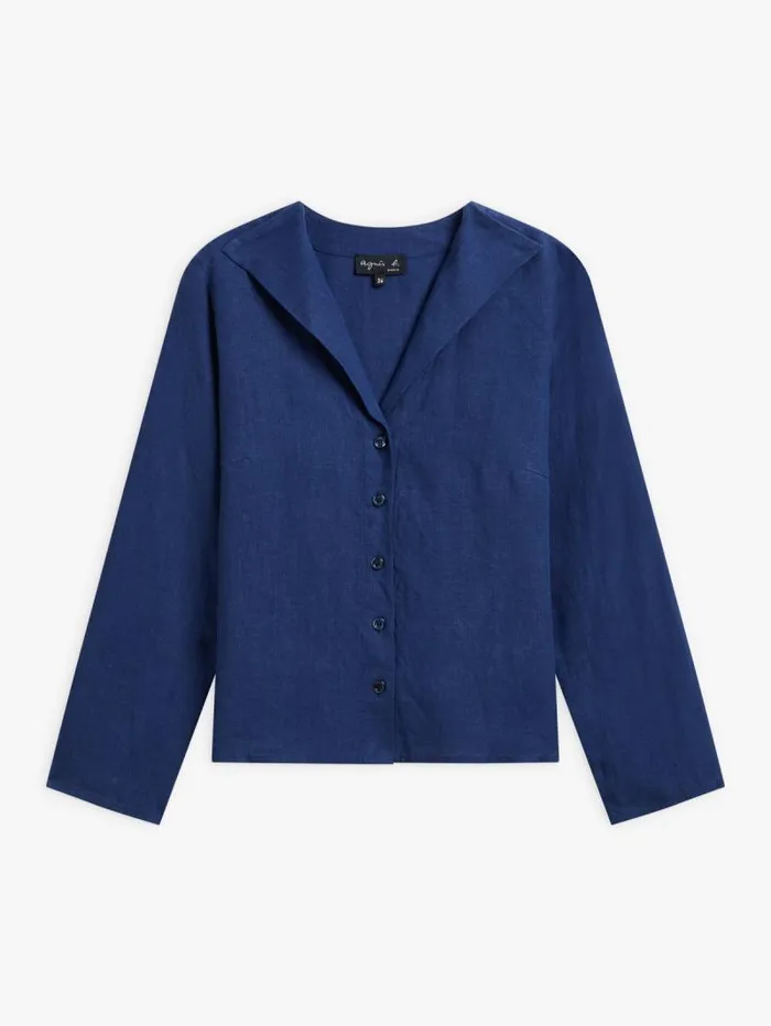 Women Tops and Shirts Agns B Blue Linen 34Sleeve Shirt
