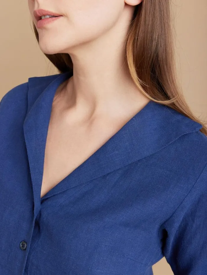 Women Tops and Shirts Agns B Blue Linen 34Sleeve Shirt
