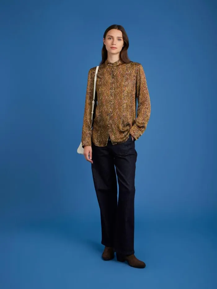 Women Tops and Shirts Agns B Brown Snakeskin Print Shirt Women Tops and Shirts Agns B Brown Snakeskin Print Shirt