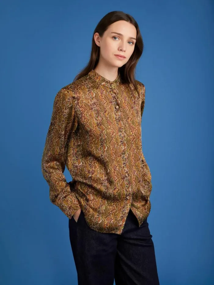 Women Tops and Shirts Agns B Brown Snakeskin Print Shirt Women Tops and Shirts Agns B Brown Snakeskin Print Shirt