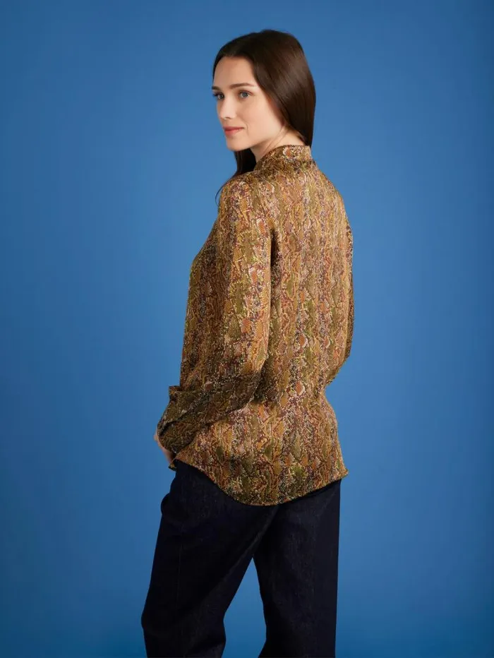 Women Tops and Shirts Agns B Brown Snakeskin Print Shirt Women Tops and Shirts Agns B Brown Snakeskin Print Shirt