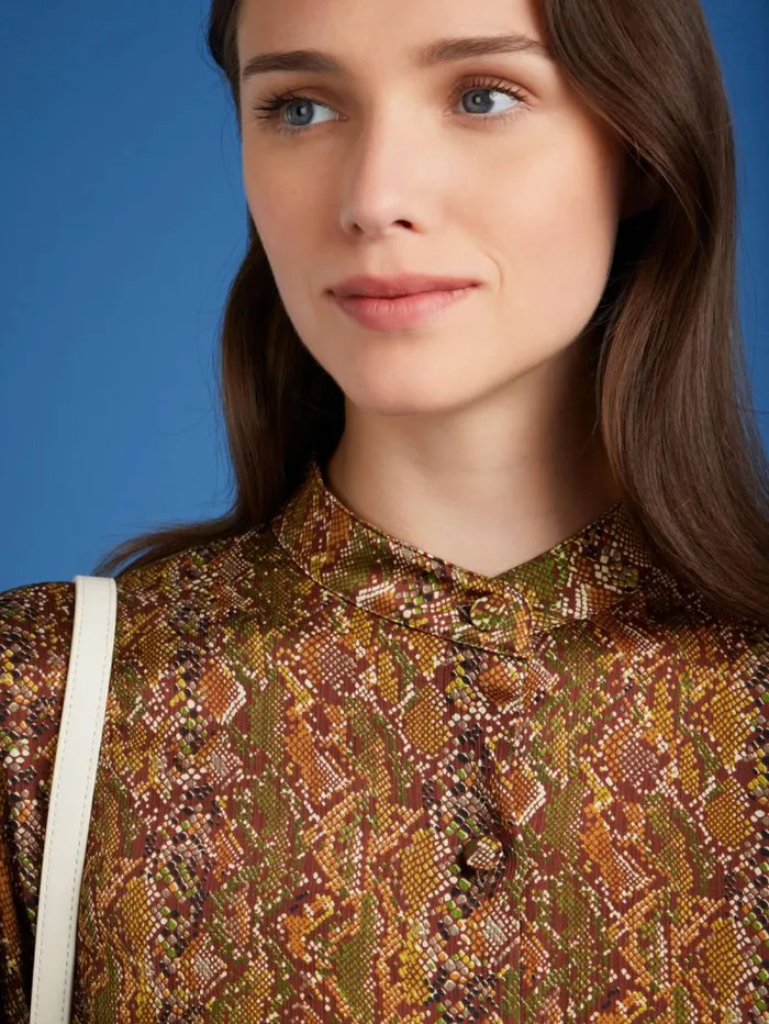 Women Tops and Shirts Agns B Brown Snakeskin Print Shirt Women Tops and Shirts Agns B Brown Snakeskin Print Shirt