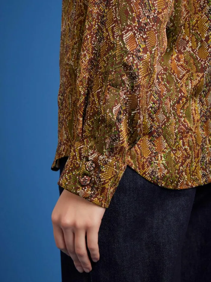 Women Tops and Shirts Agns B Brown Snakeskin Print Shirt Women Tops and Shirts Agns B Brown Snakeskin Print Shirt