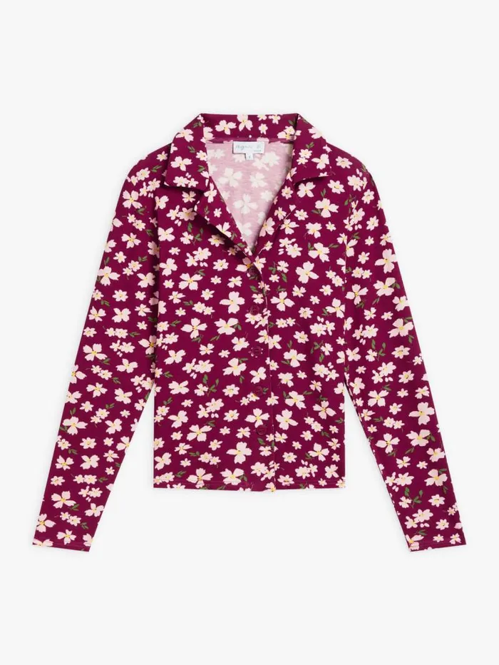 Women Tops and Shirts Agns B Red Flower Print New Cubana Shirt