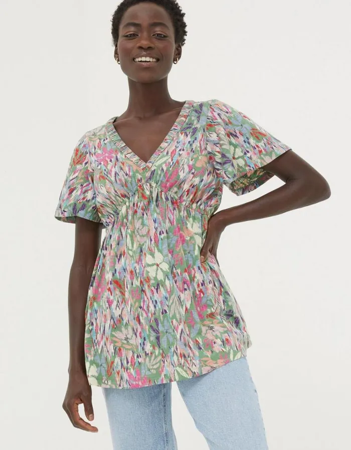 Women Tops and TShirts FatFace Frankie Expressive Floral Top Green