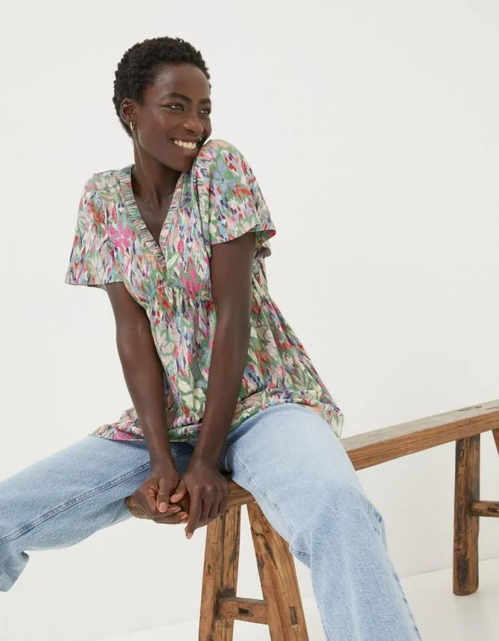 Women Tops and TShirts FatFace Frankie Expressive Floral Top Green