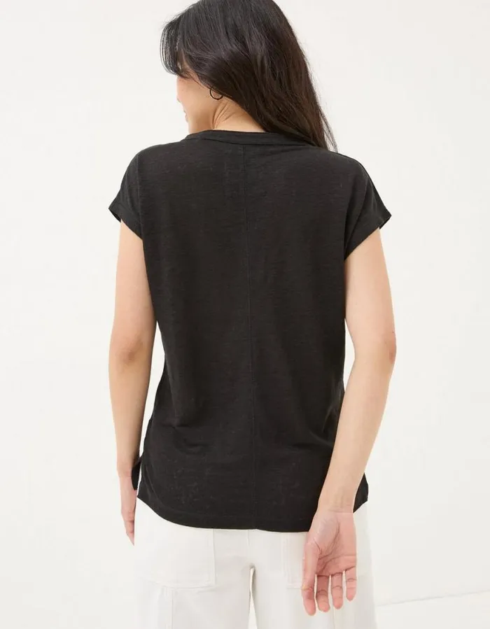 Women Tops and TShirts FatFace Linen Notch Neck TShirt Black