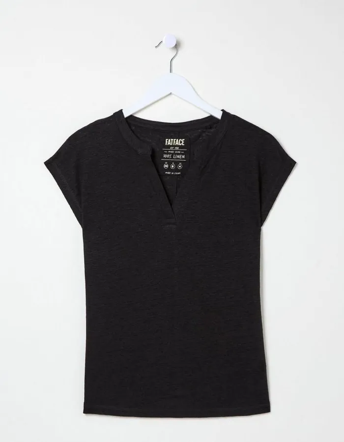 Women Tops and TShirts FatFace Linen Notch Neck TShirt Black