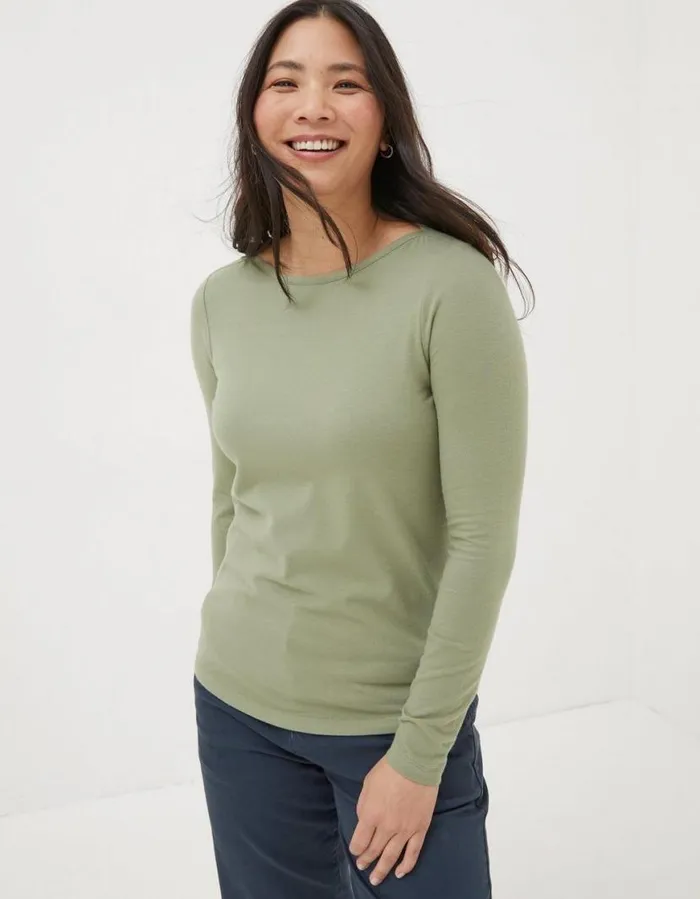 Women Tops and TShirts FatFace Organic Cotton Bree T Shirt Sage Green
