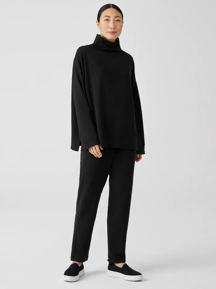 Women Tops and Tees Eileen Fisher Cozy Brushed Terry Funnel Hug Neck BoxTop Black