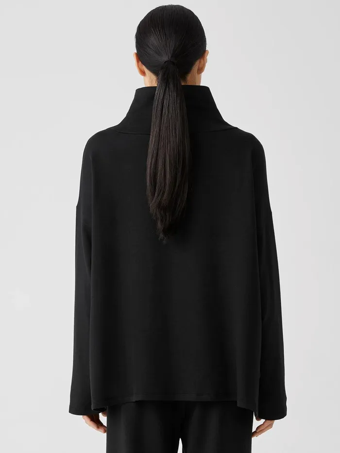 Women Tops and Tees Eileen Fisher Cozy Brushed Terry Funnel Hug Neck BoxTop Black
