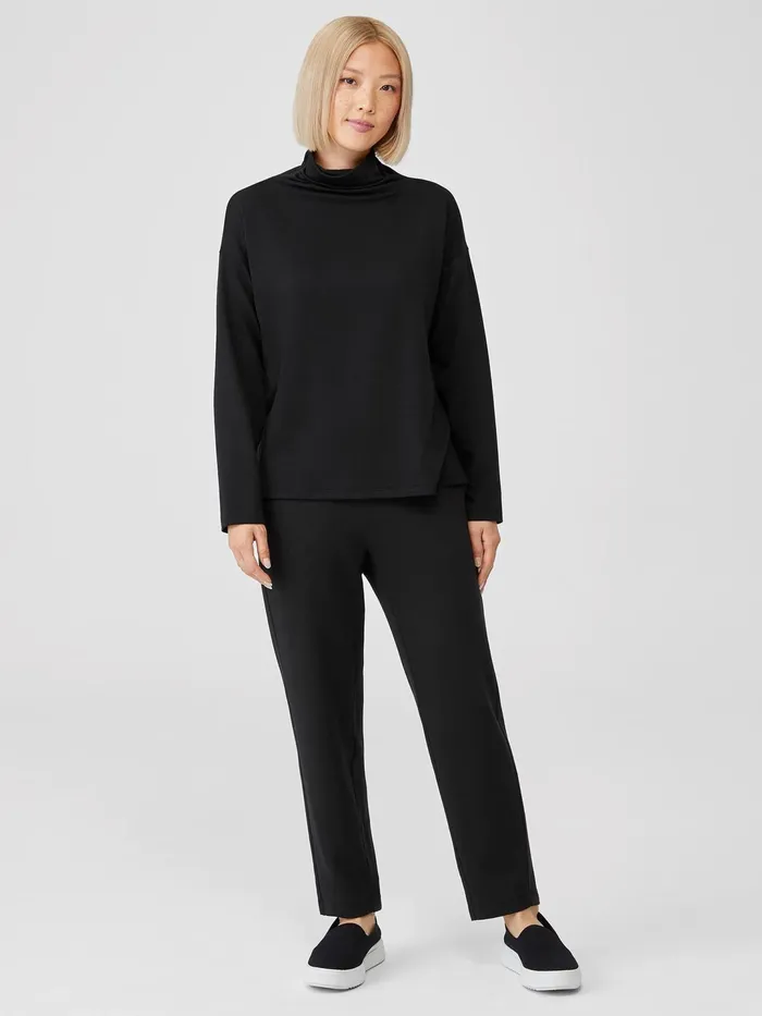 Women Tops and Tees Eileen Fisher Cozy Brushed Terry Funnel Hug Neck BoxTop Black