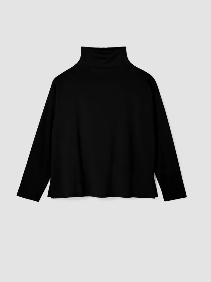 Women Tops and Tees Eileen Fisher Cozy Brushed Terry Funnel Hug Neck BoxTop Black