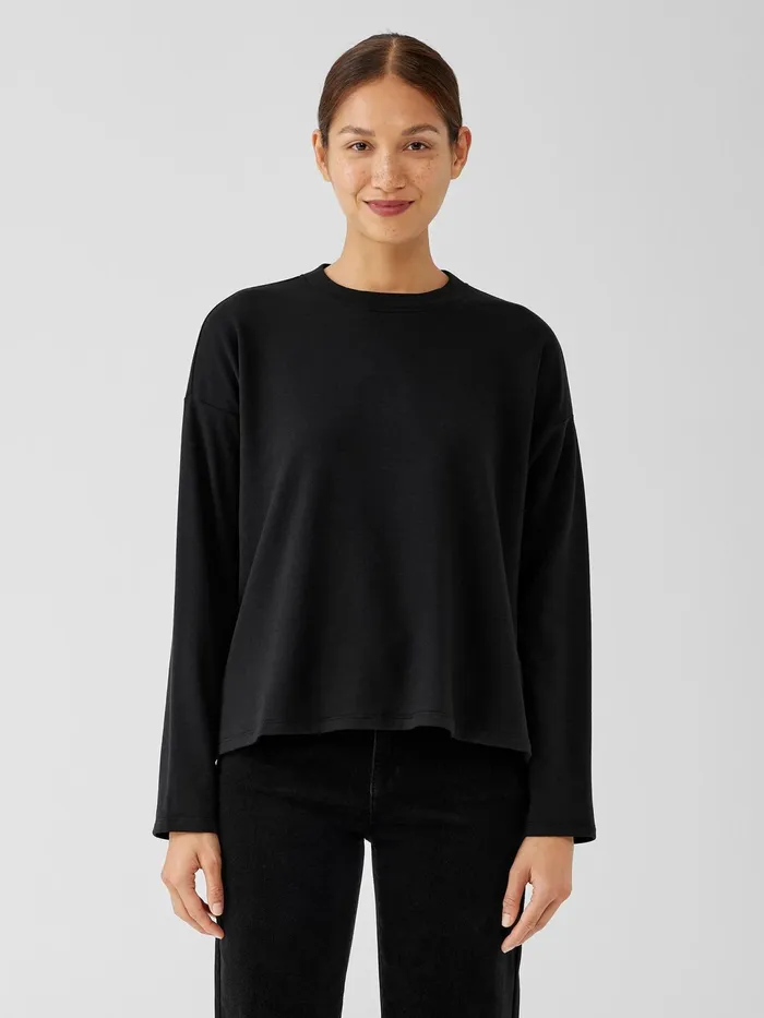 Women Tops and Tees Eileen Fisher Cozy Brushed Terry Hug BoxTop Black