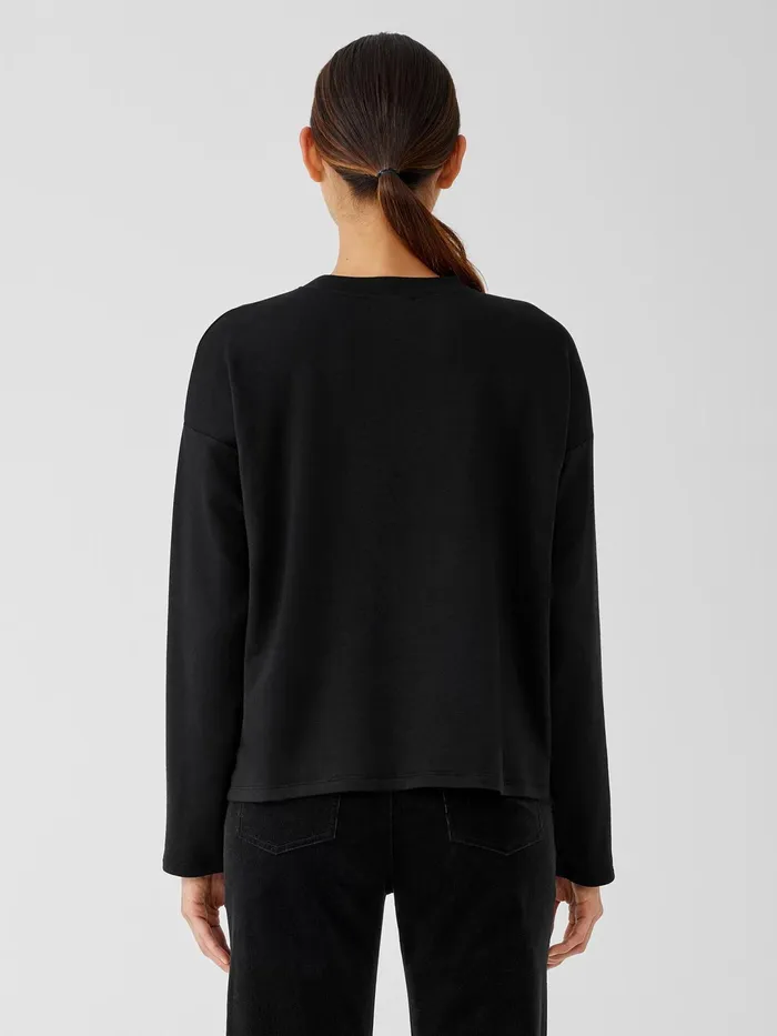 Women Tops and Tees Eileen Fisher Cozy Brushed Terry Hug BoxTop Black
