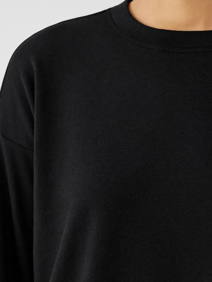 Women Tops and Tees Eileen Fisher Cozy Brushed Terry Hug BoxTop Black