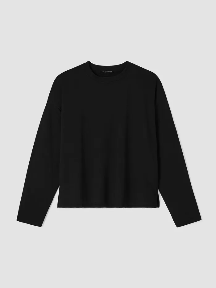 Women Tops and Tees Eileen Fisher Cozy Brushed Terry Hug BoxTop Black