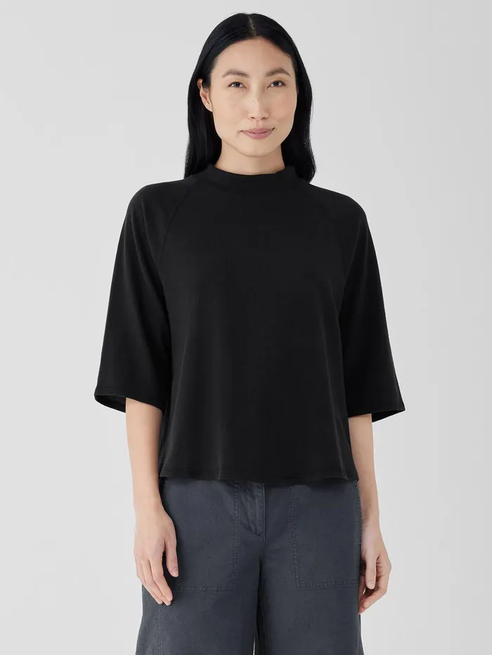 Women Tops and Tees Eileen Fisher Cozy Organic Cotton Slub Mock Neck Top Black