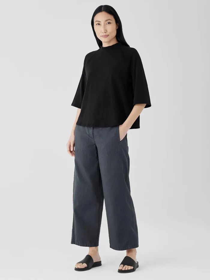 Women Tops and Tees Eileen Fisher Cozy Organic Cotton Slub Mock Neck Top Black