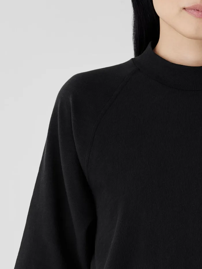Women Tops and Tees Eileen Fisher Cozy Organic Cotton Slub Mock Neck Top Black