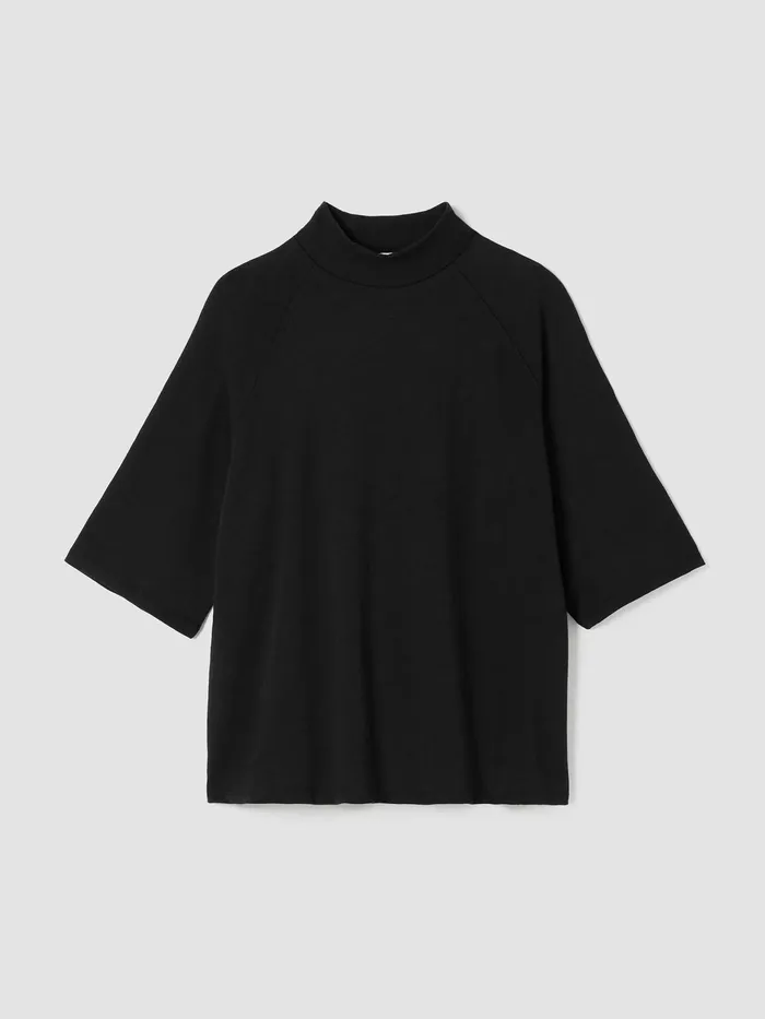 Women Tops and Tees Eileen Fisher Cozy Organic Cotton Slub Mock Neck Top Black
