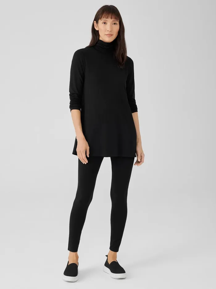 Women Tops and Tees Eileen Fisher Fine Jersey Scrunch Neck Long Top Black