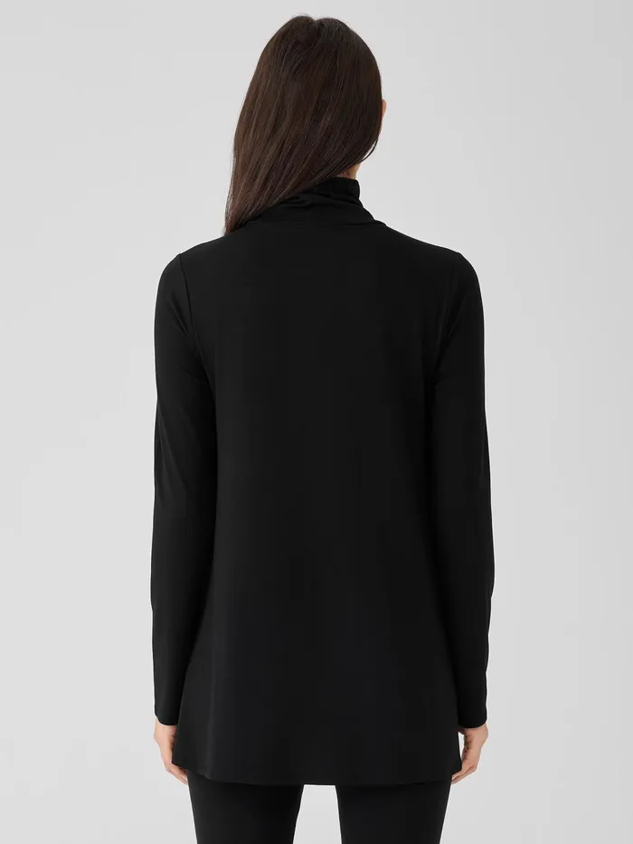 Women Tops and Tees Eileen Fisher Fine Jersey Scrunch Neck Long Top Black