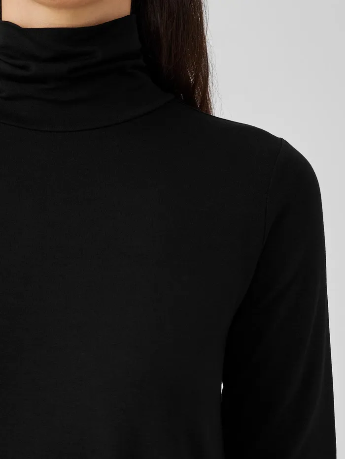 Women Tops and Tees Eileen Fisher Fine Jersey Scrunch Neck Long Top Black