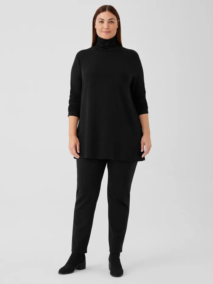 Women Tops and Tees Eileen Fisher Fine Jersey Scrunch Neck Long Top Black