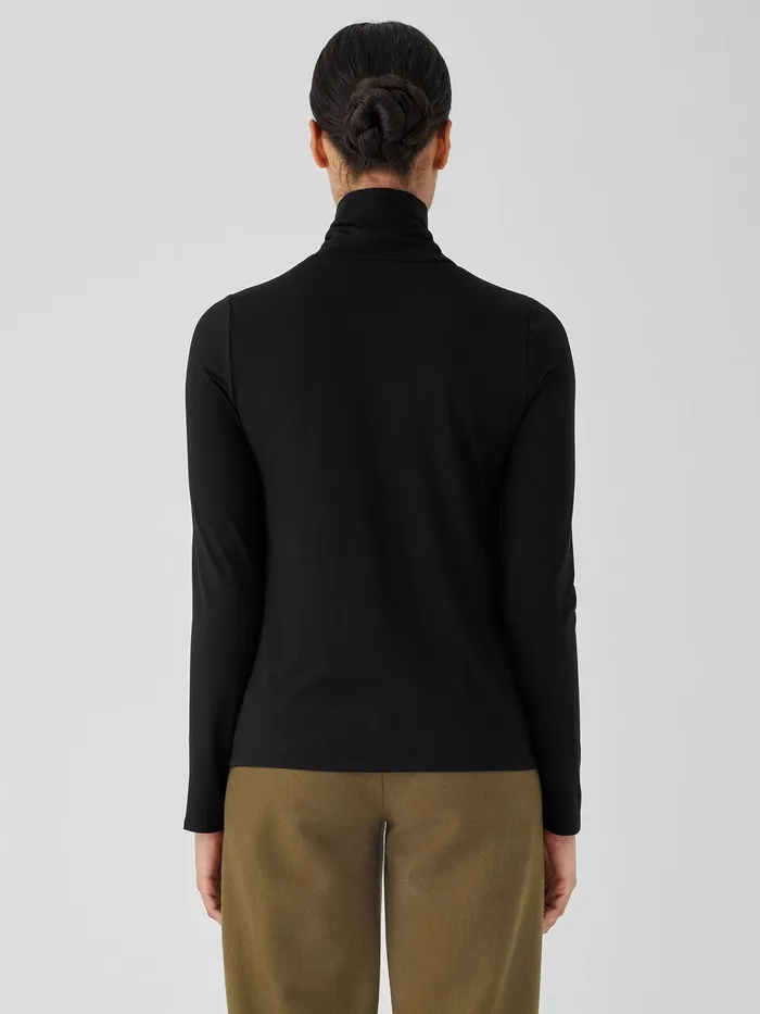 Women Tops and Tees Eileen Fisher Fine Jersey Scrunch Neck Top Black