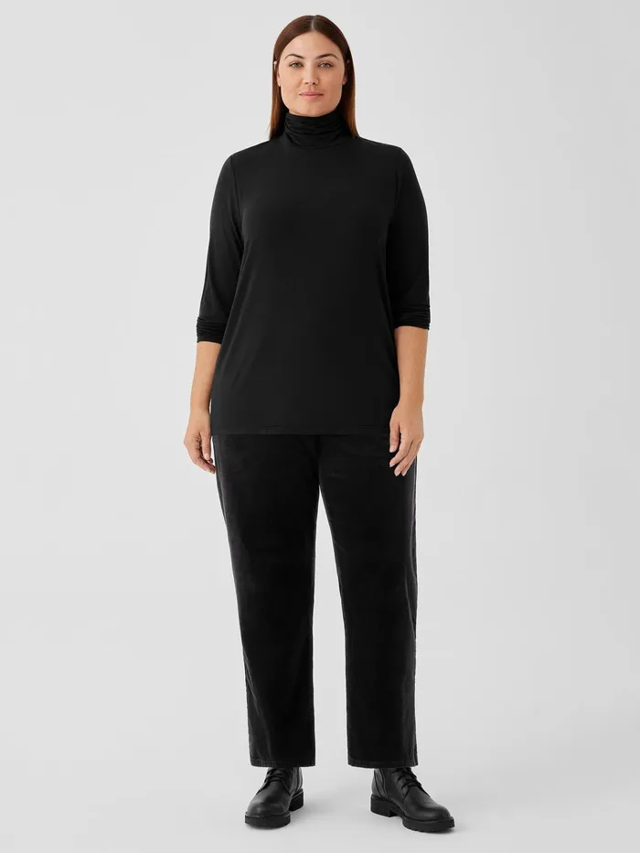 Women Tops and Tees Eileen Fisher Fine Jersey Scrunch Neck Top Black