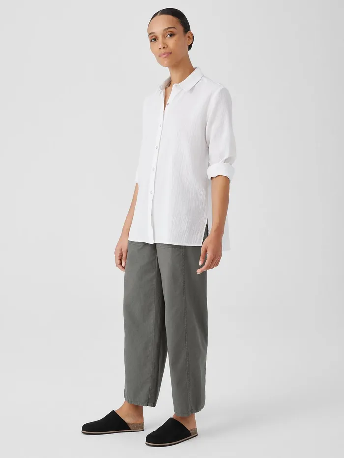 Women Tops and Tees Eileen Fisher Organic Cotton Ripple Classic Collar Shirt White