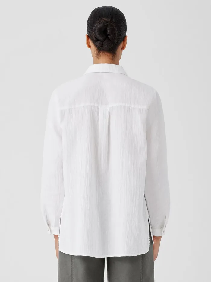 Women Tops and Tees Eileen Fisher Organic Cotton Ripple Classic Collar Shirt White