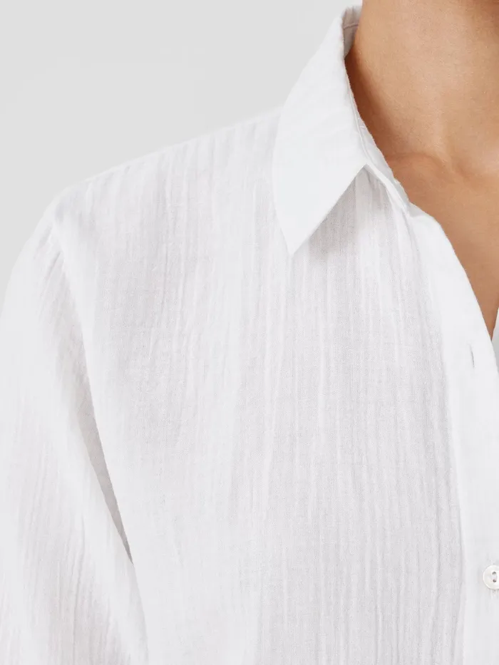 Women Tops and Tees Eileen Fisher Organic Cotton Ripple Classic Collar Shirt White
