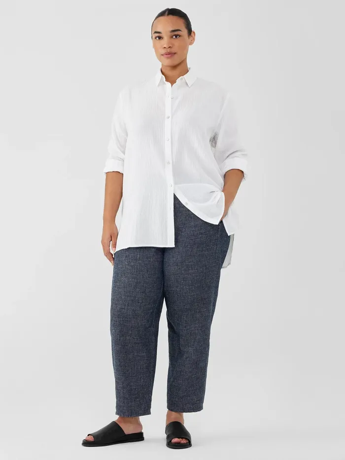 Women Tops and Tees Eileen Fisher Organic Cotton Ripple Classic Collar Shirt White