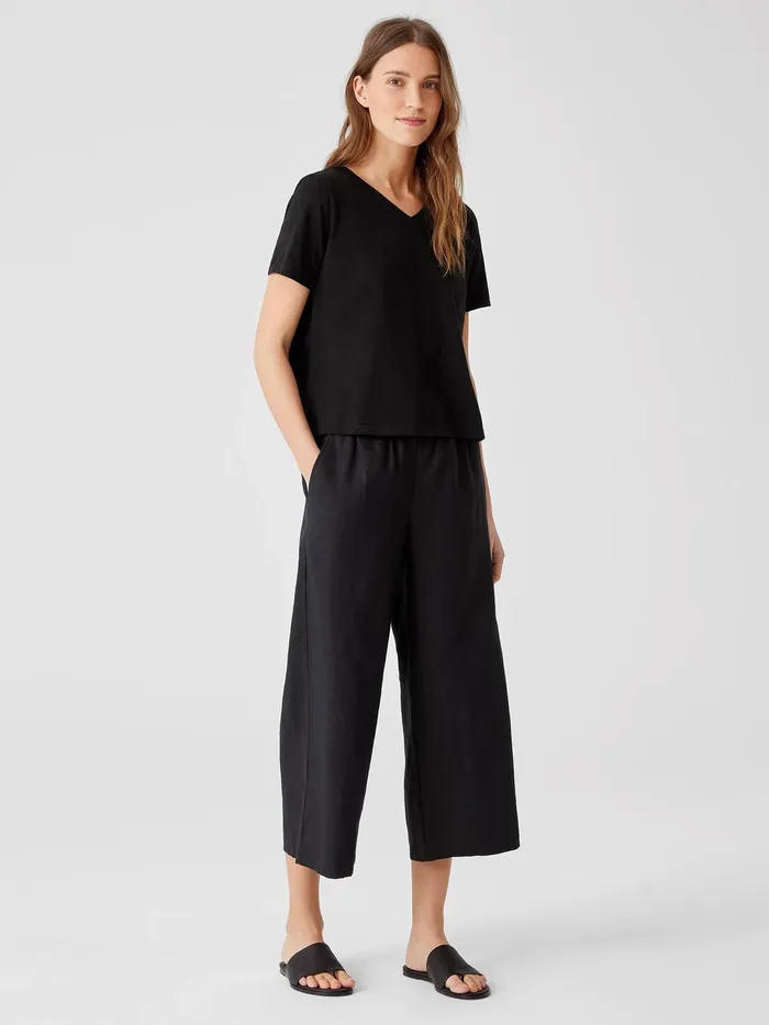 Women Tops and Tees Eileen Fisher Organic Cotton Slub VNeck Tee Black