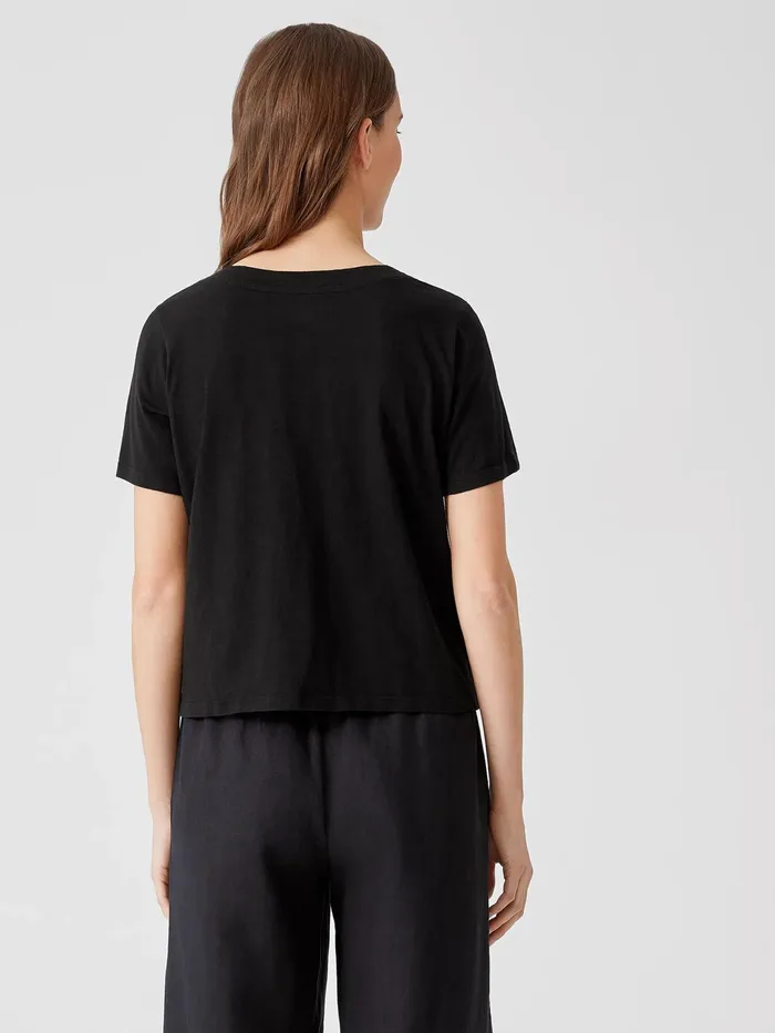 Women Tops and Tees Eileen Fisher Organic Cotton Slub VNeck Tee Black