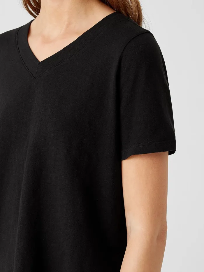 Women Tops and Tees Eileen Fisher Organic Cotton Slub VNeck Tee Black