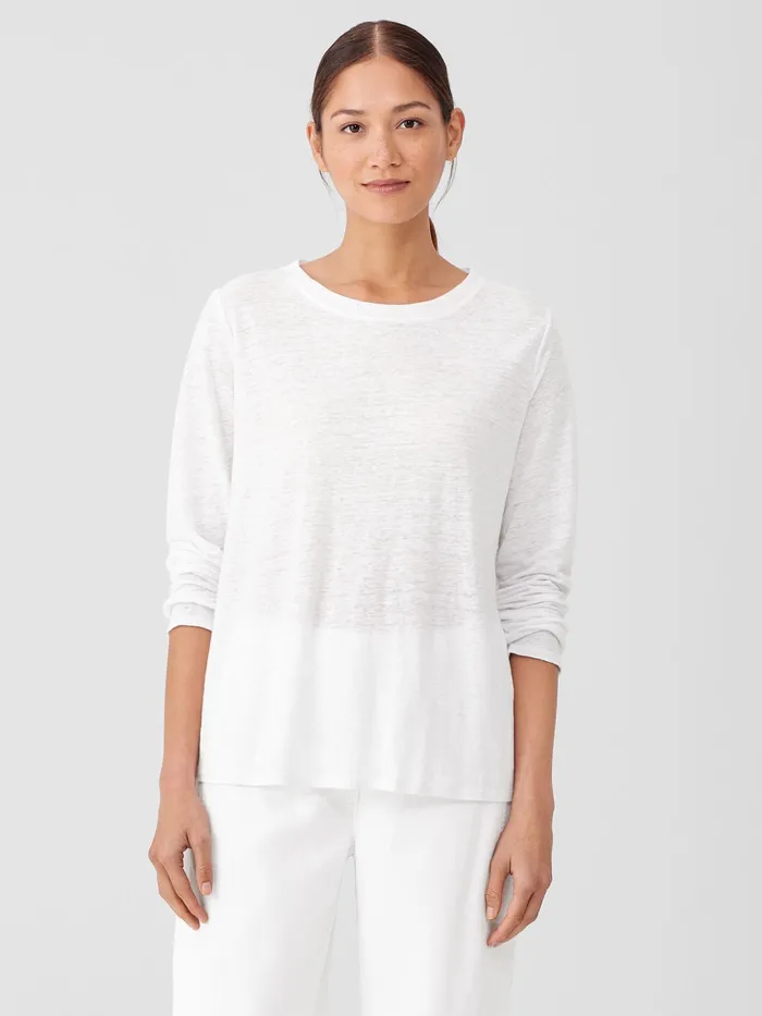 Women Tops and Tees Eileen Fisher Organic Linen Jersey Crew Neck Top White