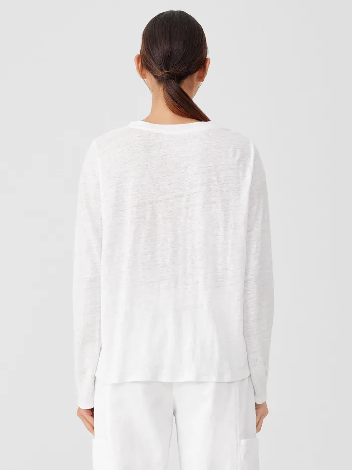 Women Tops and Tees Eileen Fisher Organic Linen Jersey Crew Neck Top White