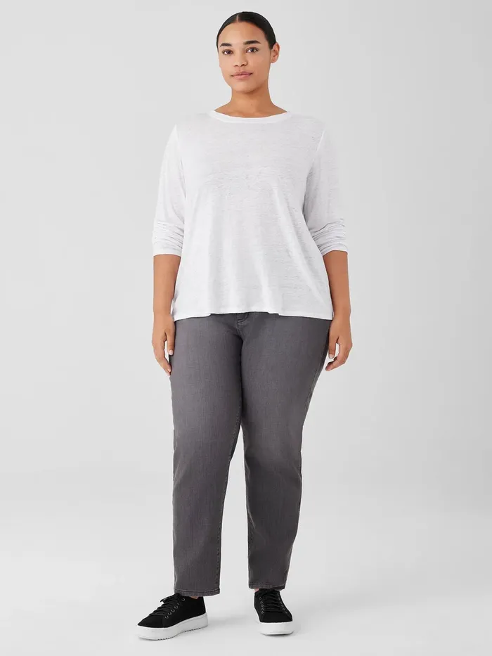 Women Tops and Tees Eileen Fisher Organic Linen Jersey Crew Neck Top White
