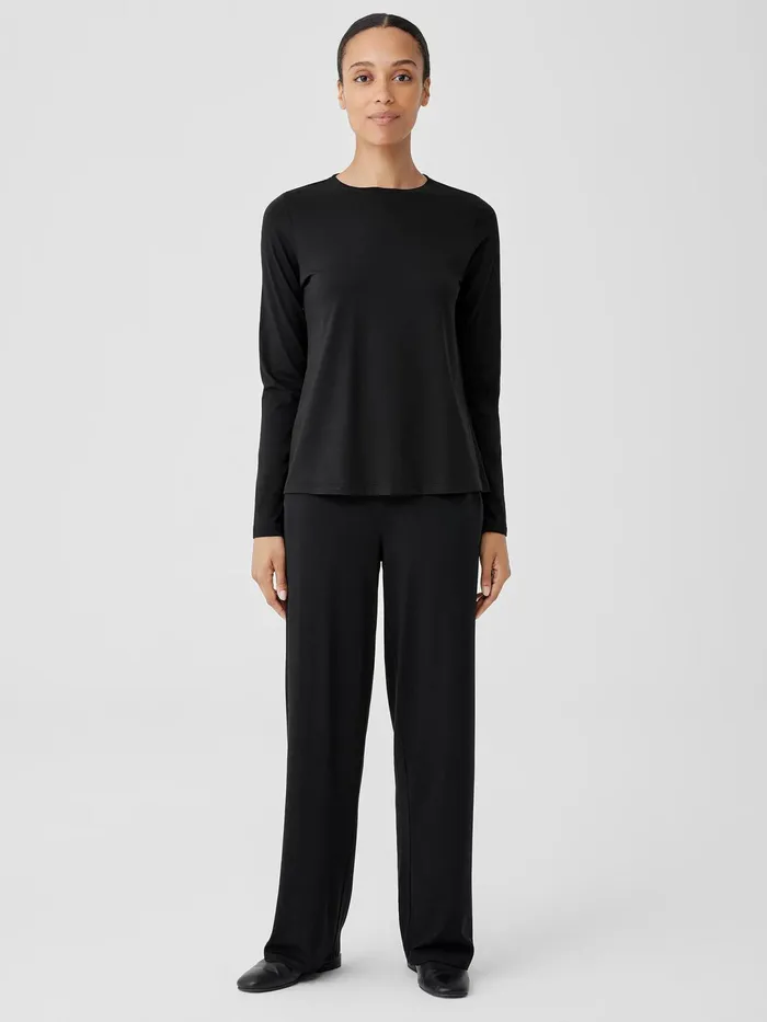 Women Tops and Tees Eileen Fisher Organic Pima Cotton Jersey LongSleeve Tee Black