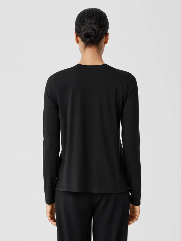 Women Tops and Tees Eileen Fisher Organic Pima Cotton Jersey LongSleeve Tee Black
