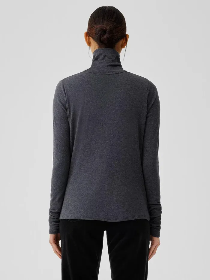 Women Tops and Tees Eileen Fisher Ribbed Pima Cotton Blend Turtleneck Top Charcoal