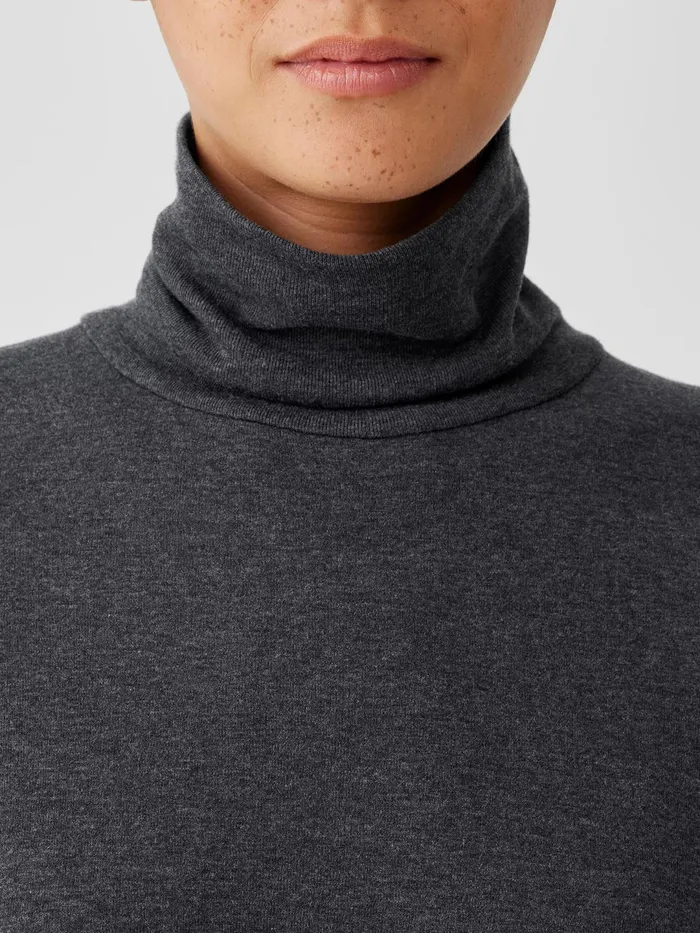 Women Tops and Tees Eileen Fisher Ribbed Pima Cotton Blend Turtleneck Top Charcoal