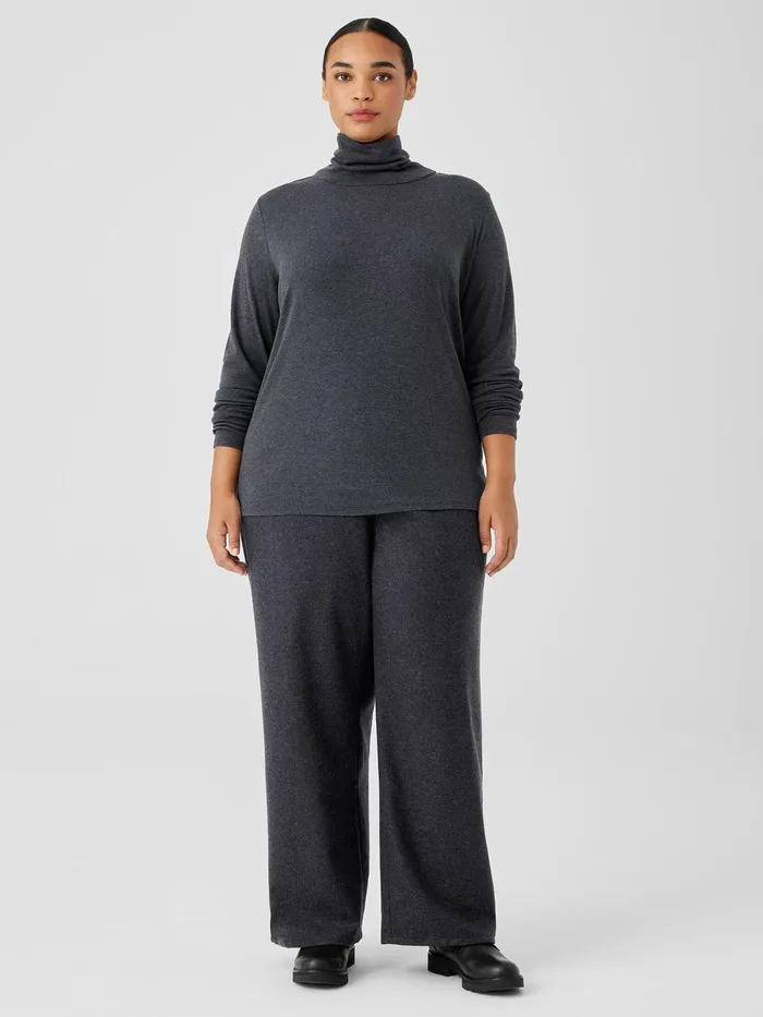 Women Tops and Tees Eileen Fisher Ribbed Pima Cotton Blend Turtleneck Top Charcoal