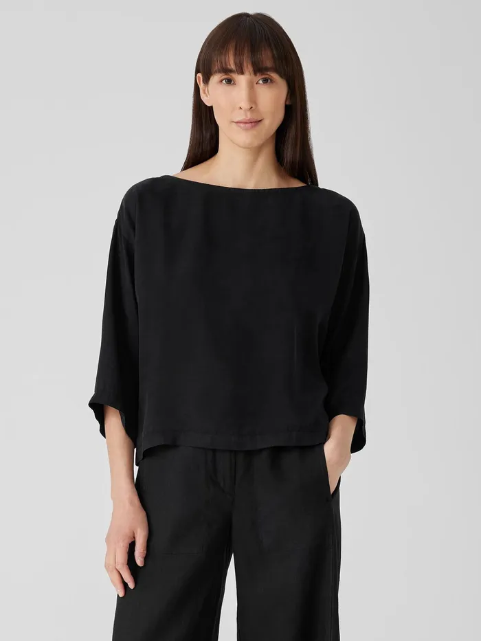 Women Tops and Tees Eileen Fisher Sandwashed TwillBoxTop Black