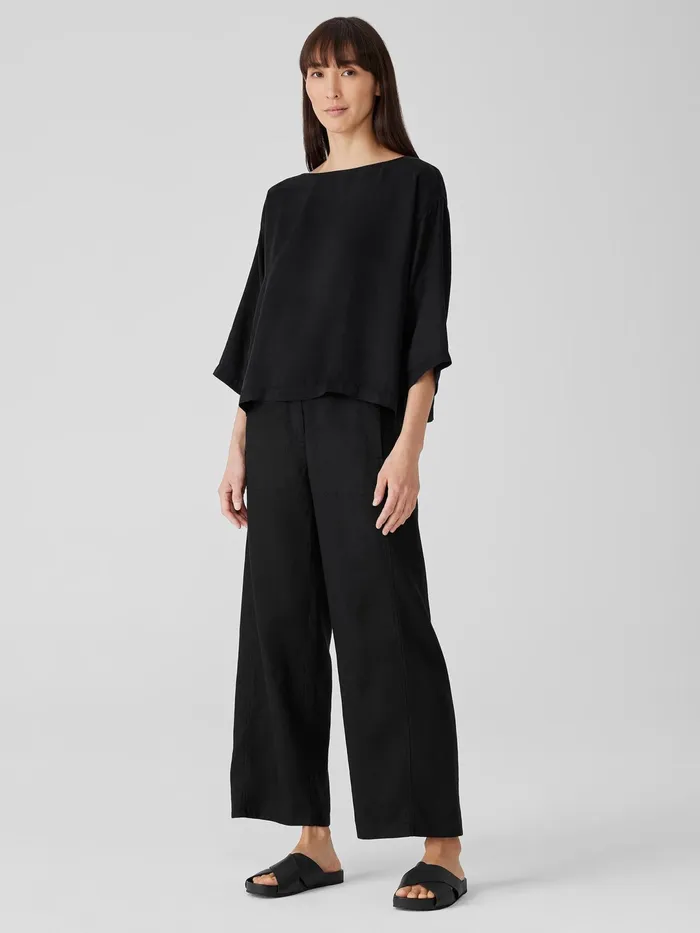 Women Tops and Tees Eileen Fisher Sandwashed TwillBoxTop Black